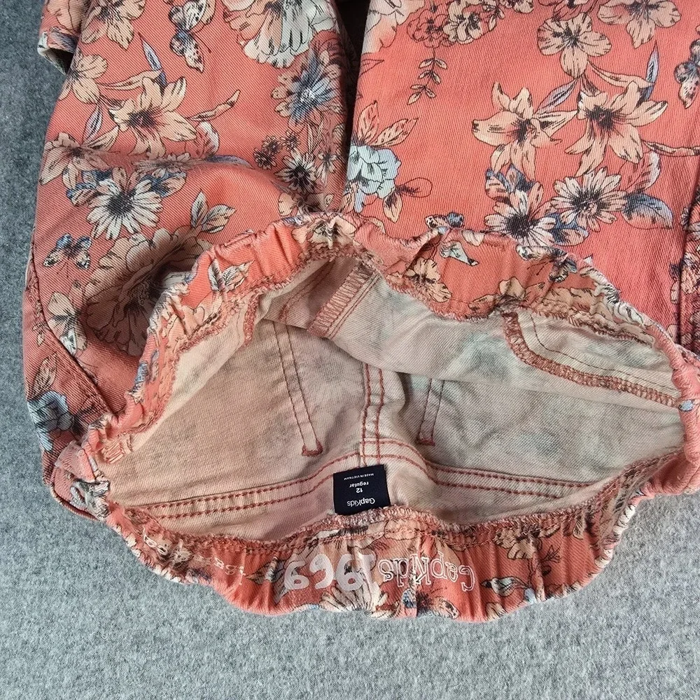 GapKids 2 Piece Outfit Girls XL 12 Coral Pink Floral Applique Top & Skinny Jeans